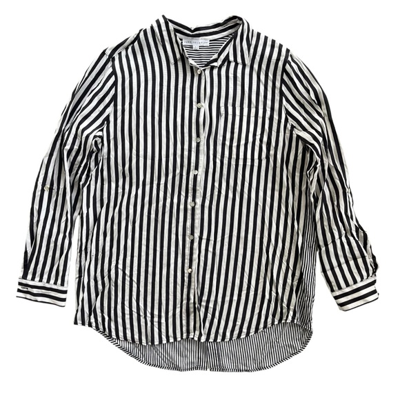 Jane + Delancey Women’s L Black White Stripe Button Front & Back Long Sleeve Top - Picture 1 of 15